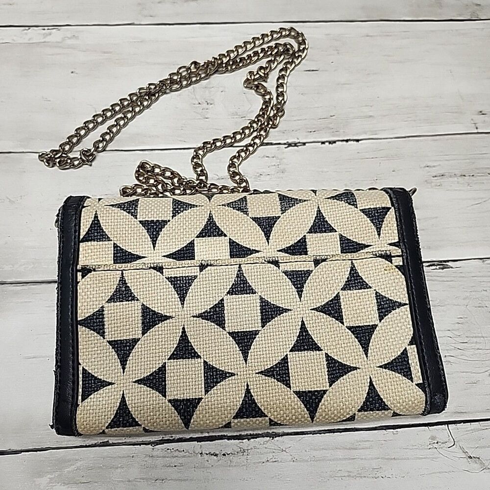 Spartina 449 Kiawah Black/White Linen/Leather Small Clutch/Crossbody Bag - Picture 4 of 10